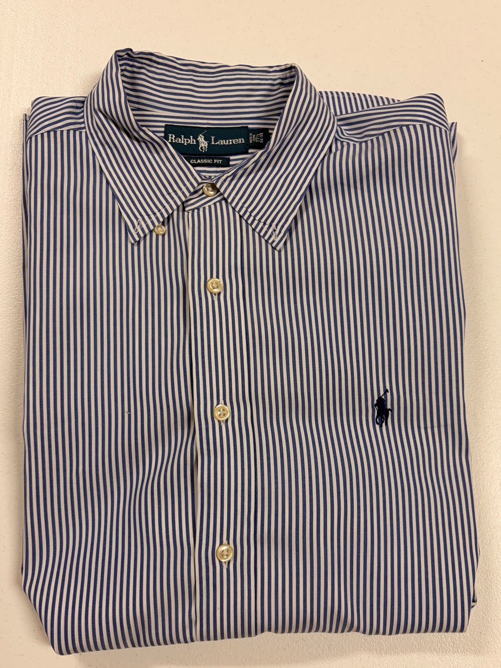 Ralph Lauren Men’s Navy and White Vertical Stripe Button-Down Shirt